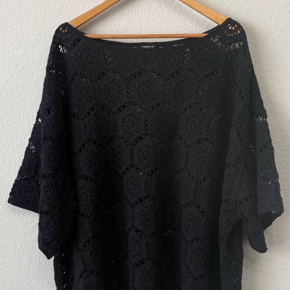 Torrid Black Crochet Pullover Sweater Knitted Crewneck Half Sleeve Top Size 4X - Picture 3 of 13